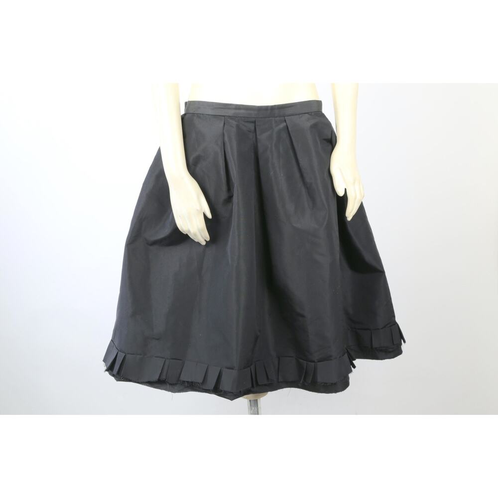 Oscar de la Renta Bergdorf Goodman Black Pleated A-Line Skirt Ruffle Hem Size 6